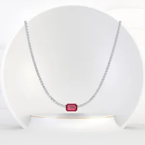 (12CT T.W.) Single Stone Red Ruby Natural Diamond Tennis Necklace