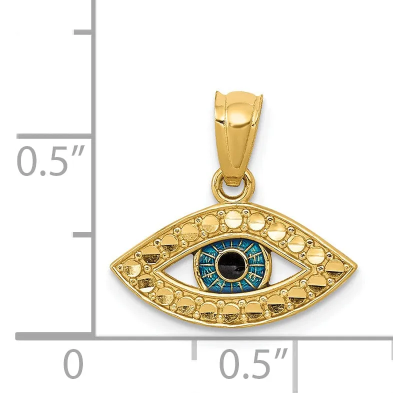 14K Yellow Gold Solid Polished D.C Blue Enameled Finish Eye Shape Pendant