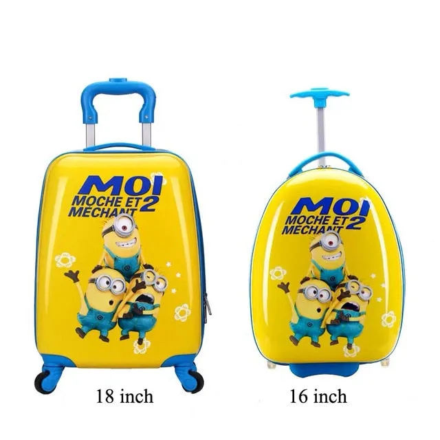 16/18 inch Kids Cartoon rolling luggage children travel suitcase on wheel trolley luggage carry-ons hardside bag for kid gift