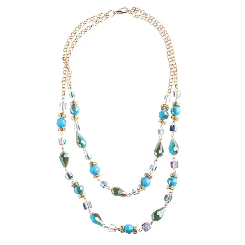 Beautiful Fashion Beads Double Layered Design Statement Necklace Set Blue