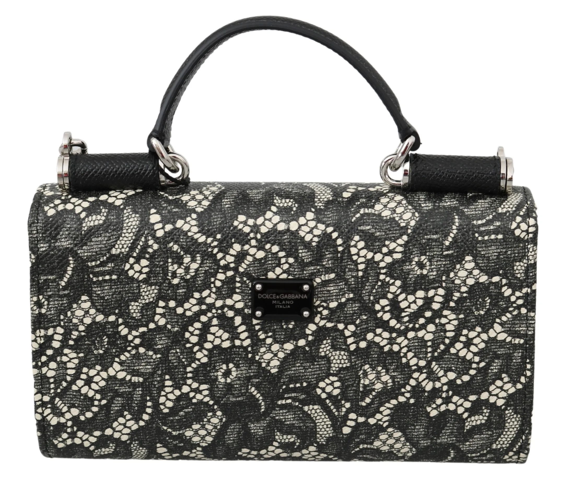 Black Lace Leather Crystal Roses Sicily Von Purse Bag