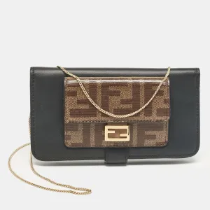 Black/Tobacco Leather and Zucca Coated Canvas iPhone X Cover with Chain Strap