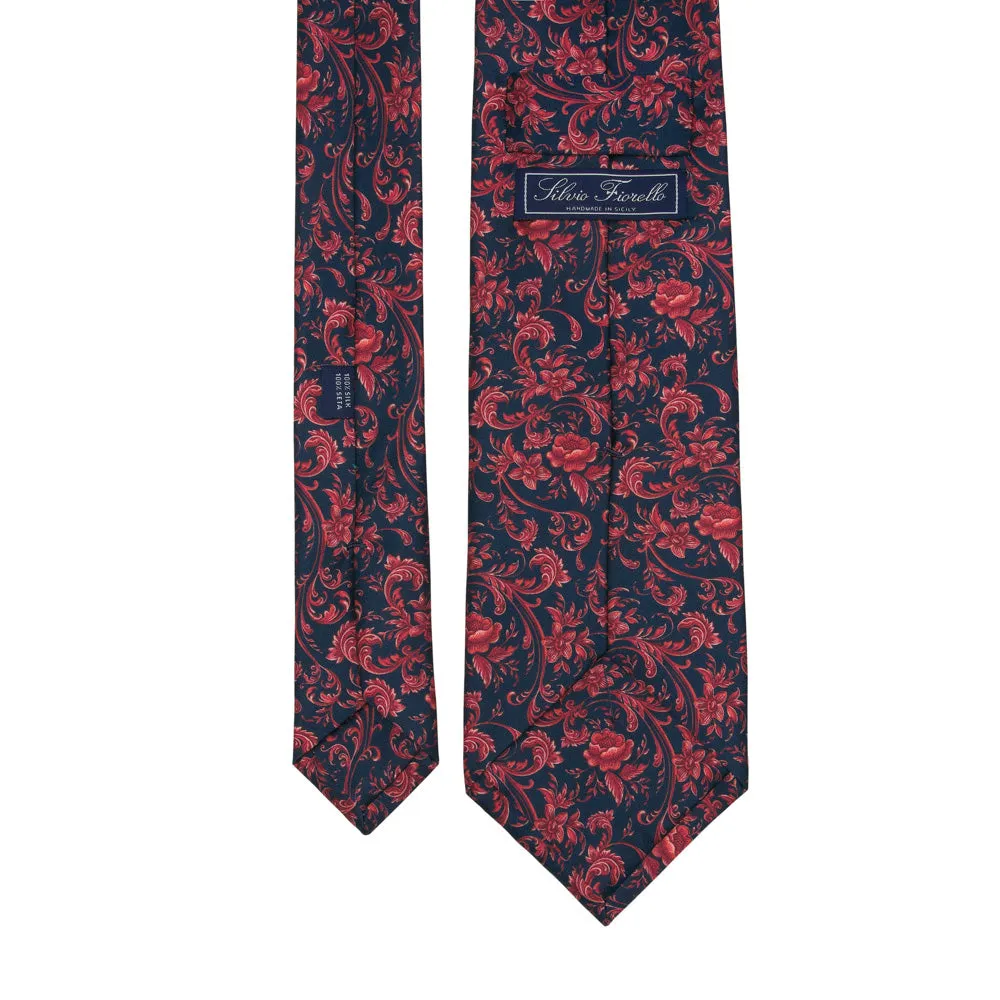 Blue and Red Art Nouveau Duchesse Silk Tie
