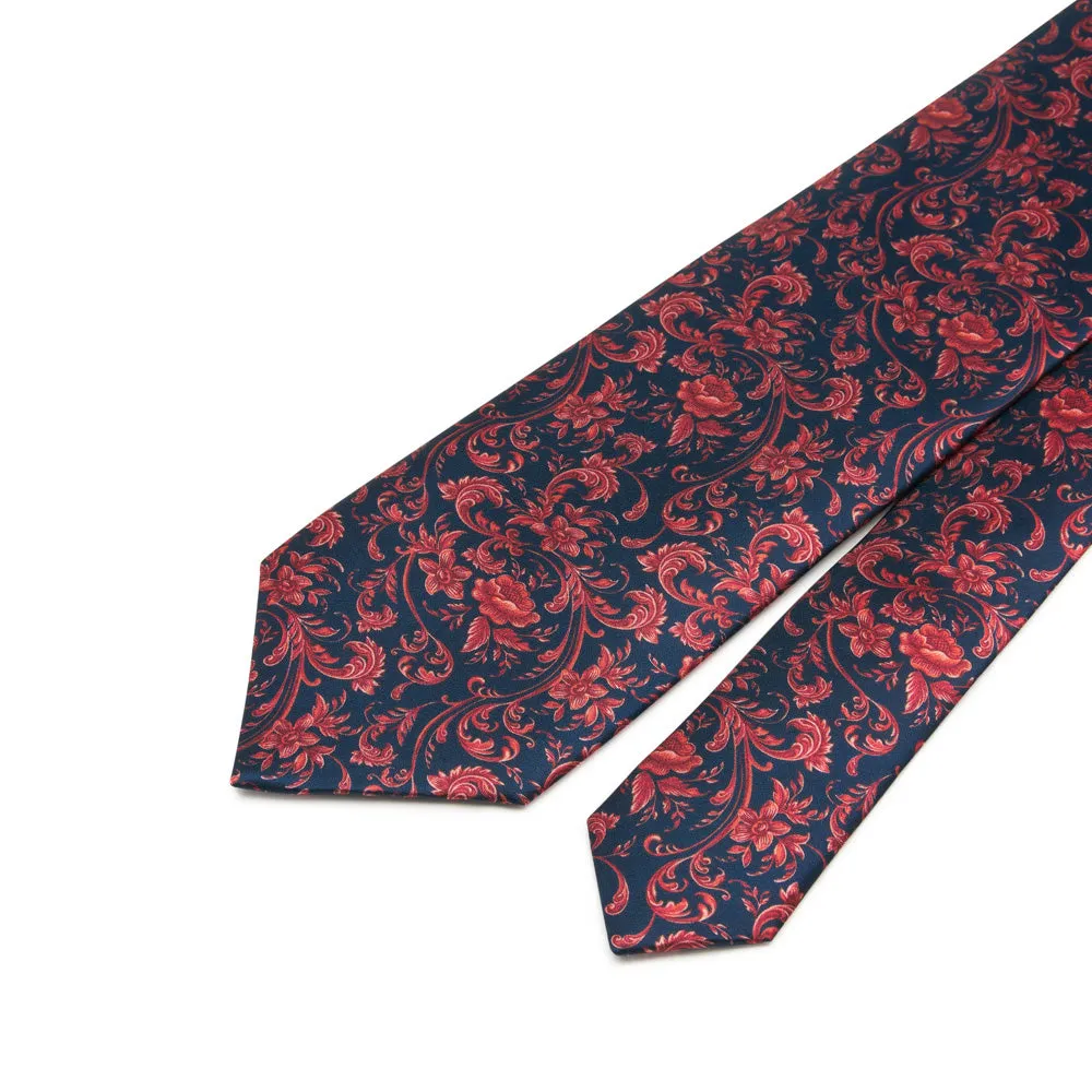 Blue and Red Art Nouveau Duchesse Silk Tie