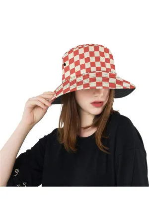 Coral Orange Checker All Over Print Bucket Hat