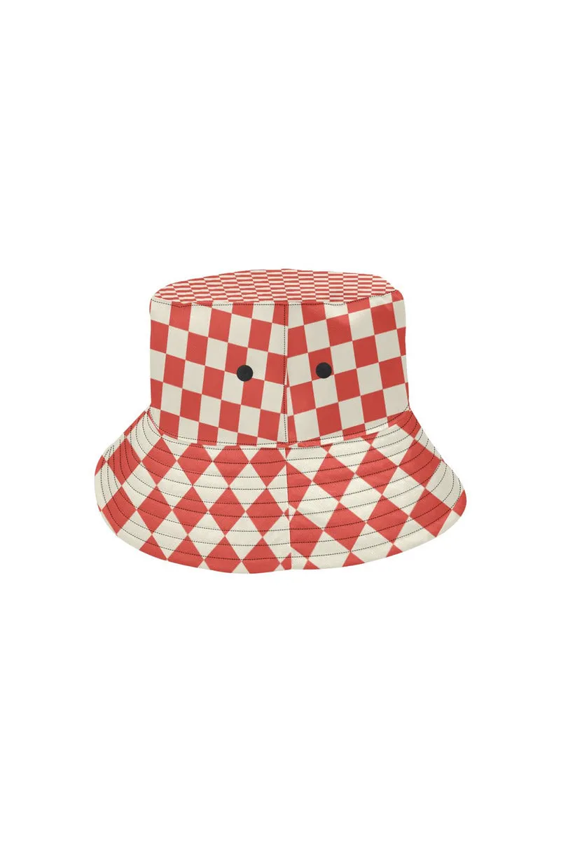 Coral Orange Checker All Over Print Bucket Hat