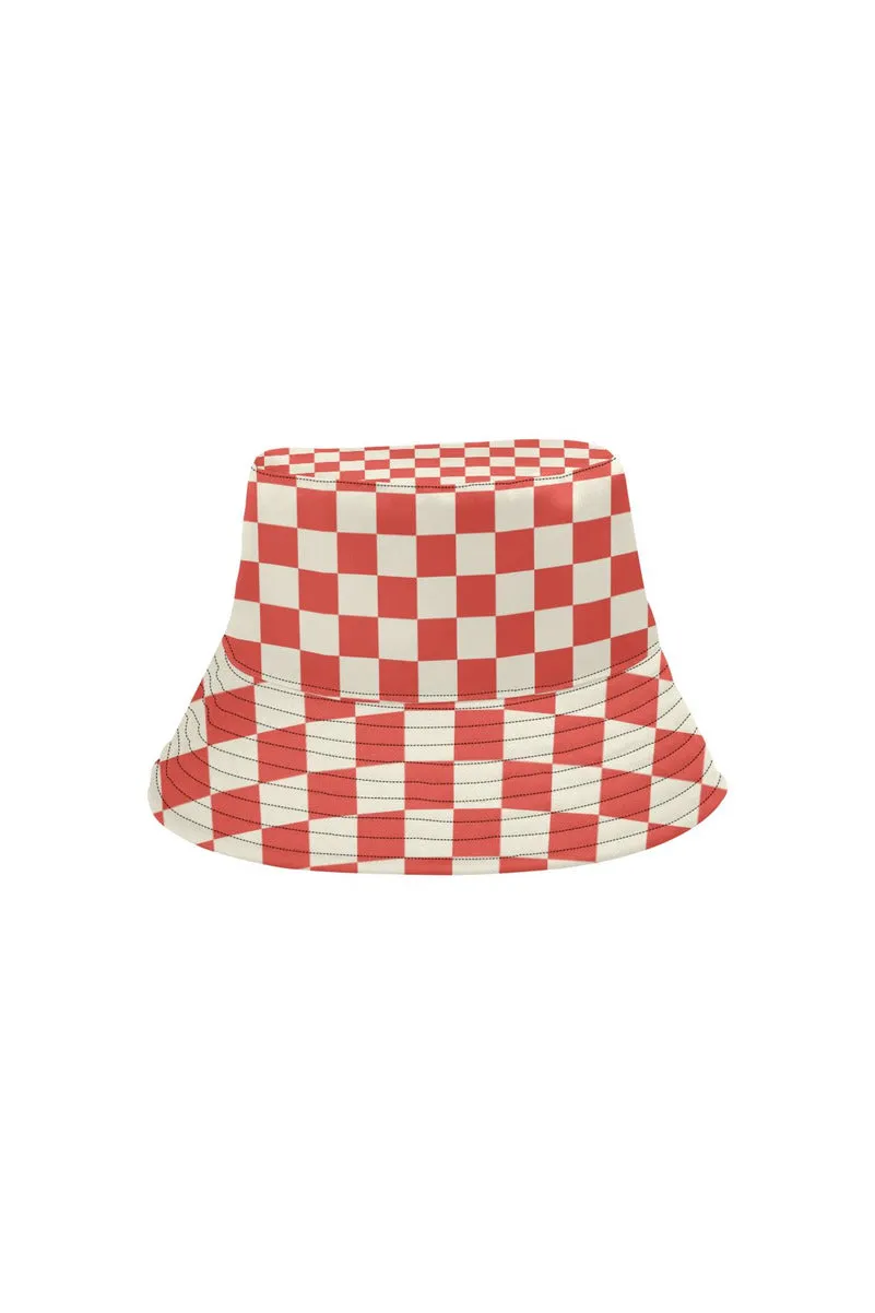 Coral Orange Checker All Over Print Bucket Hat
