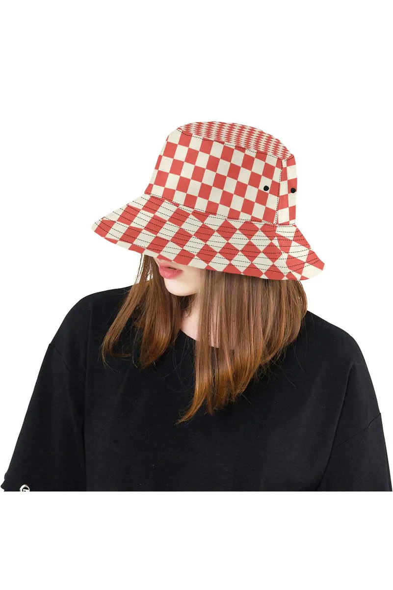 Coral Orange Checker All Over Print Bucket Hat