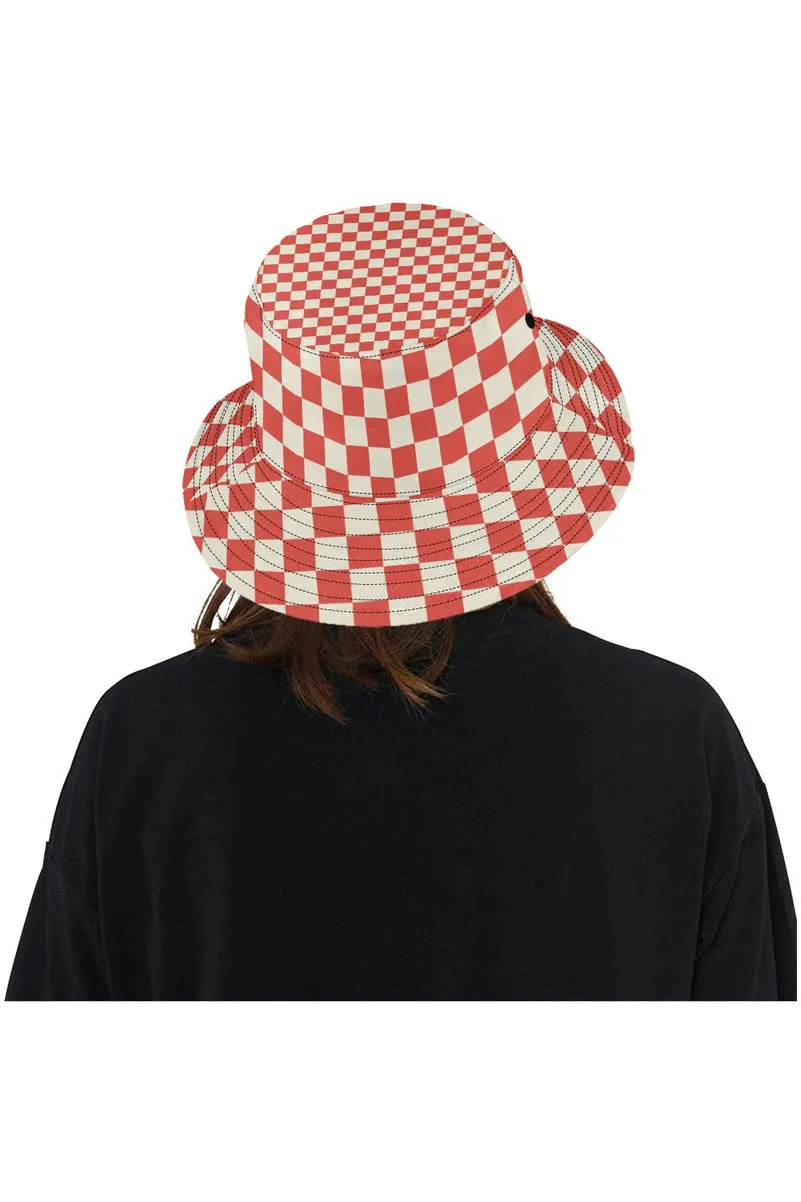Coral Orange Checker All Over Print Bucket Hat