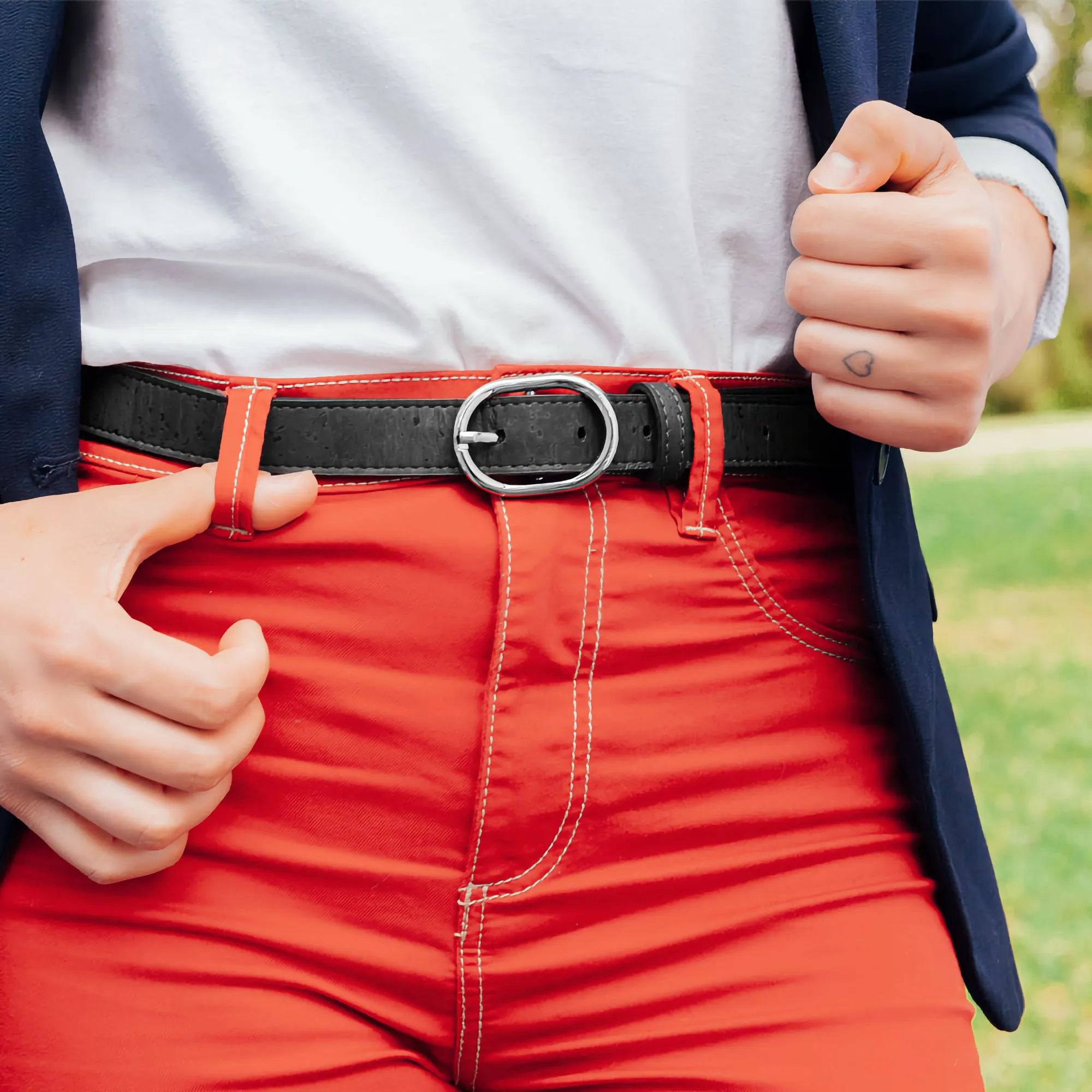 Corkor Vegan Cork Women's Belt 25 mm Wide, Black