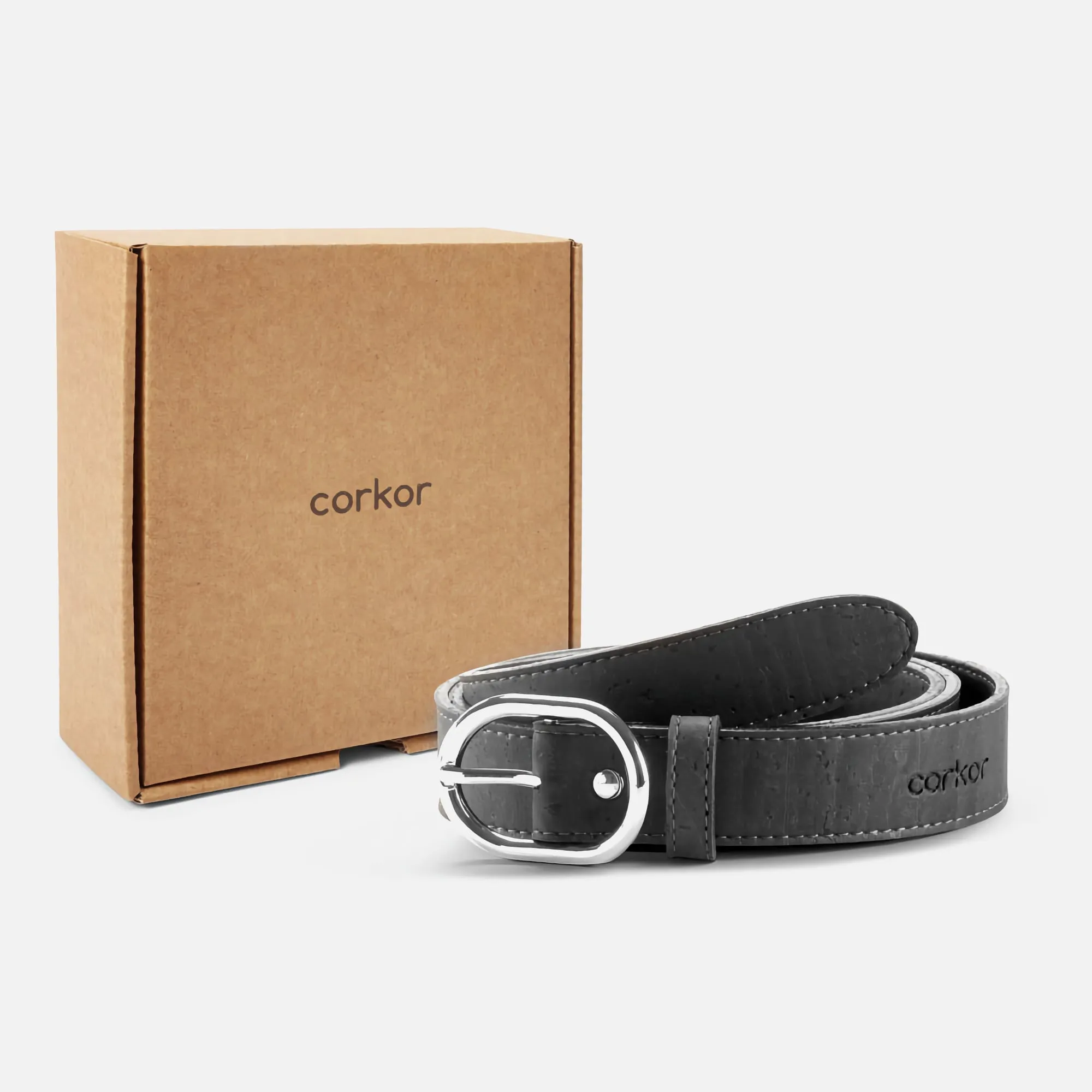 Corkor Vegan Cork Women's Belt 25 mm Wide, Black