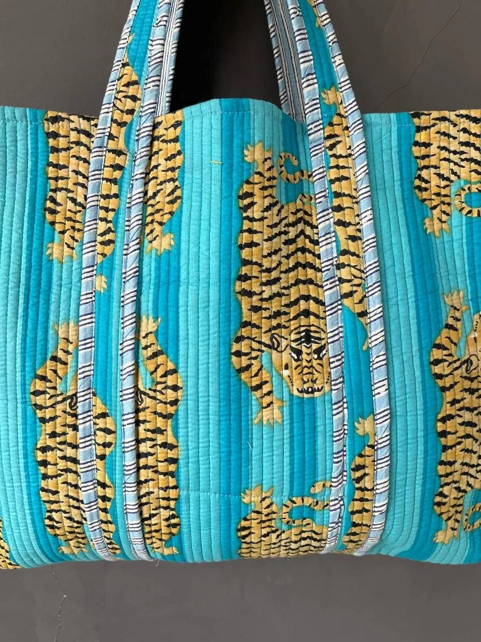 Cotton Tiger Tote Bag - Aqua