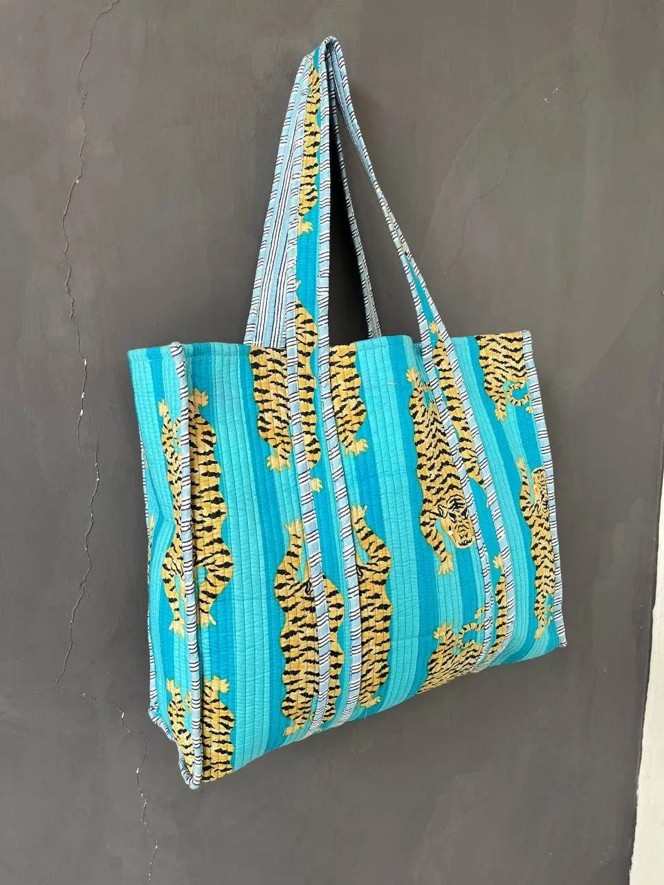 Cotton Tiger Tote Bag - Aqua