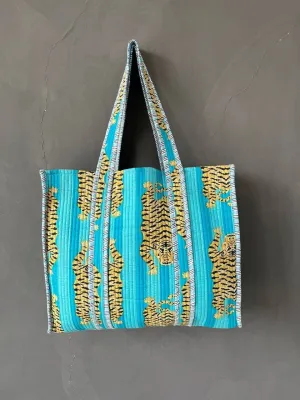 Cotton Tiger Tote Bag - Aqua
