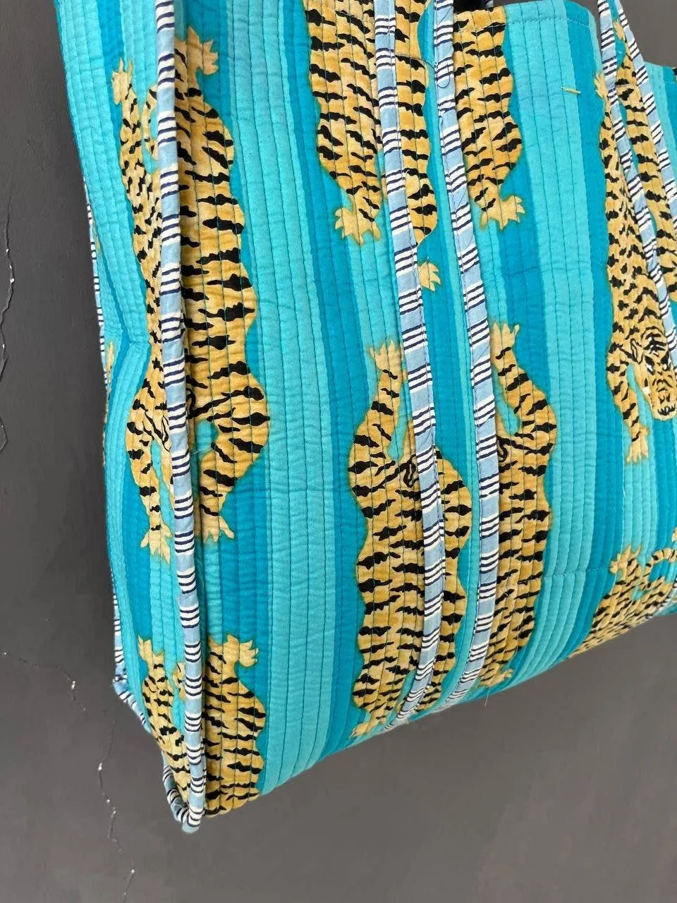 Cotton Tiger Tote Bag - Aqua