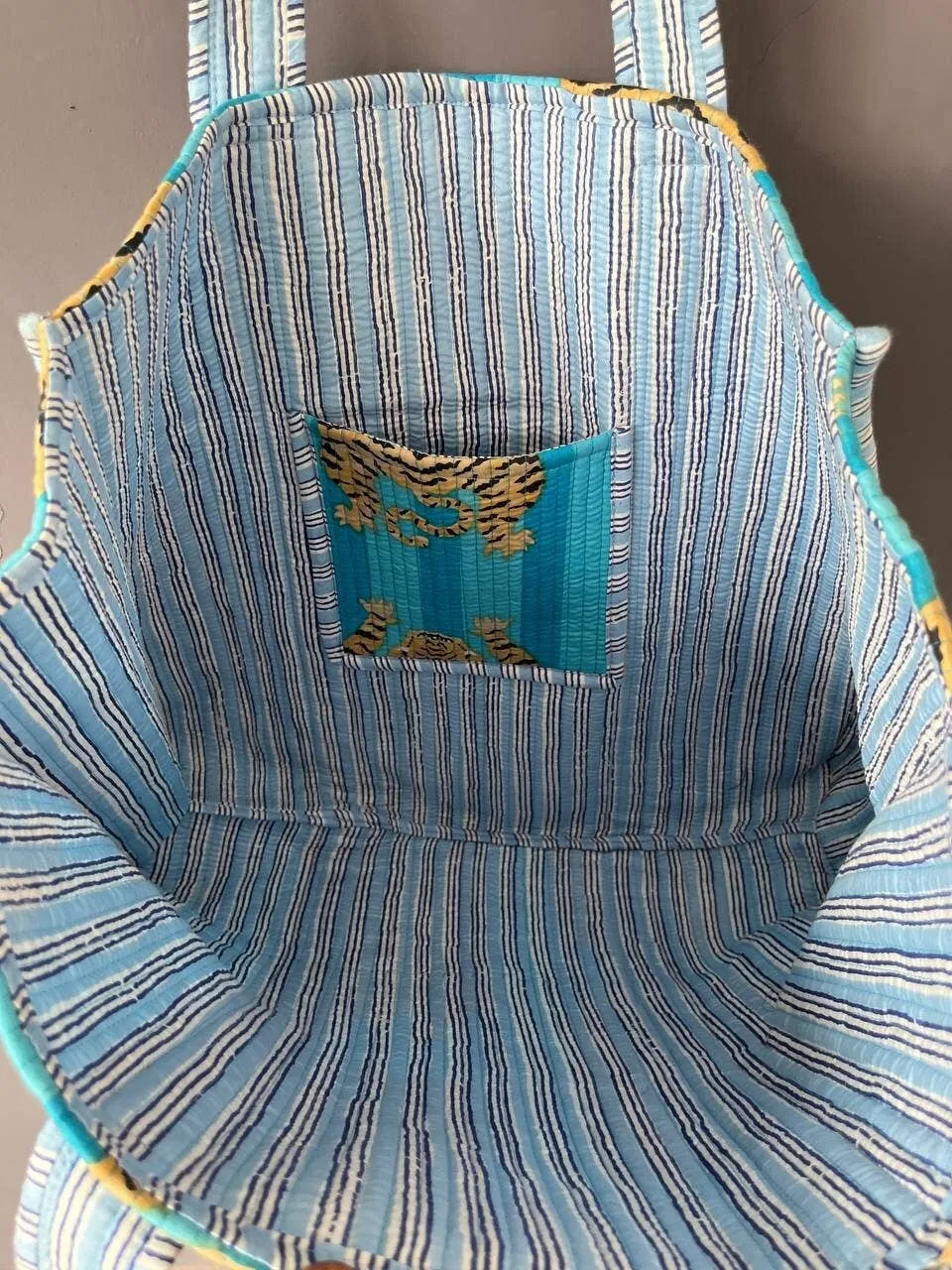 Cotton Tiger Tote Bag - Aqua