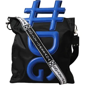 Dolce & Gabbana Black Nylon Blue Leather Hashtag Shopping Tote Bag