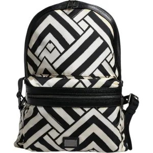 Dolce & Gabbana Black White Nylon Leather Travel Back Pack Bag