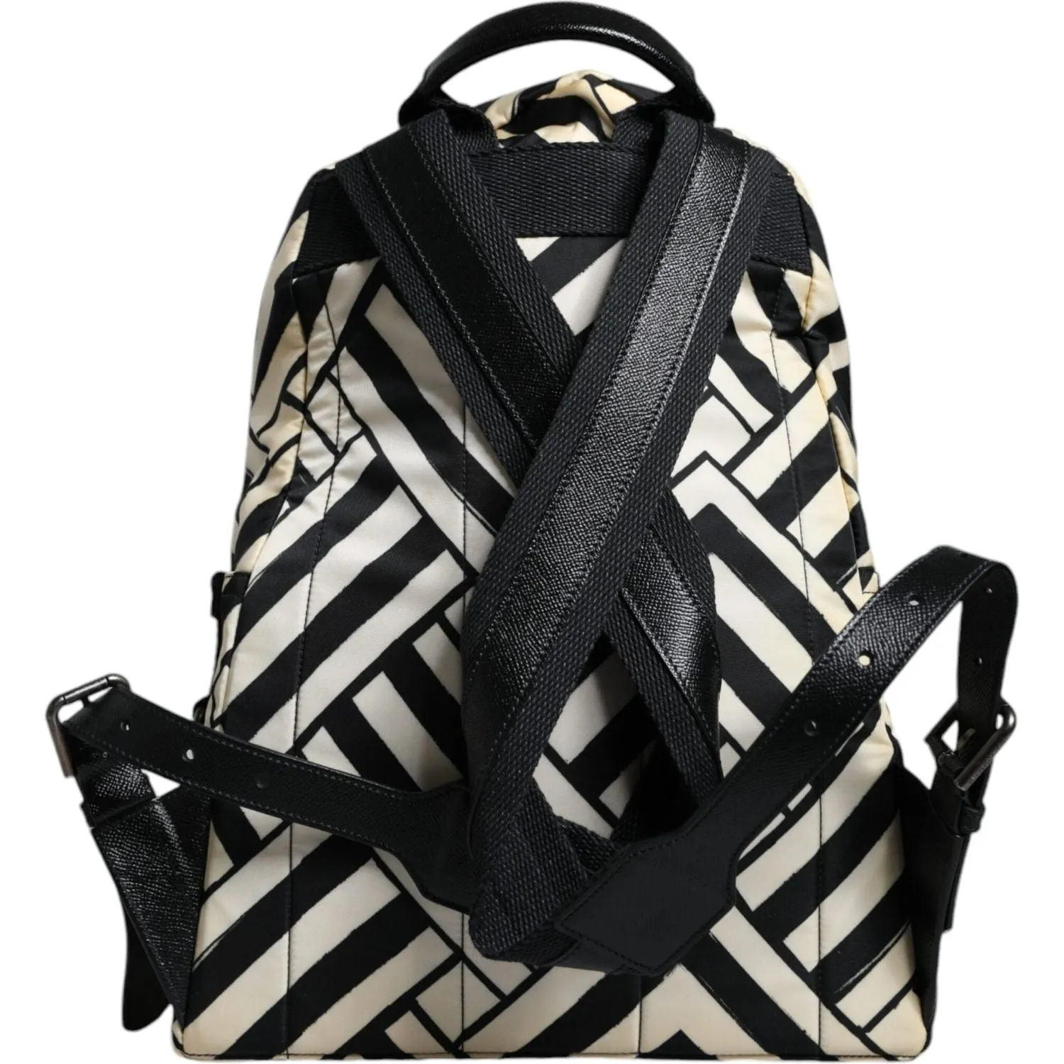 Dolce & Gabbana Black White Nylon Leather Travel Back Pack Bag