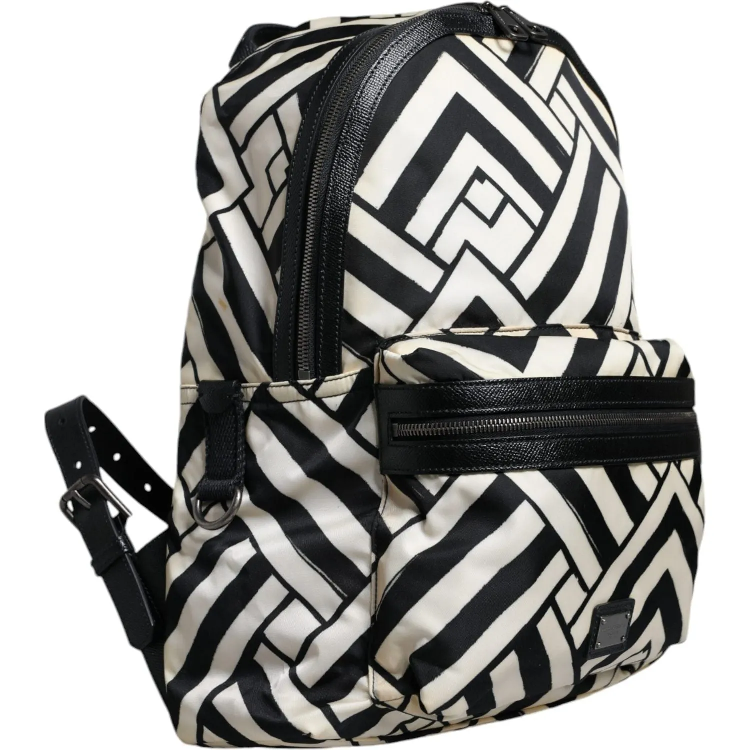 Dolce & Gabbana Black White Nylon Leather Travel Back Pack Bag
