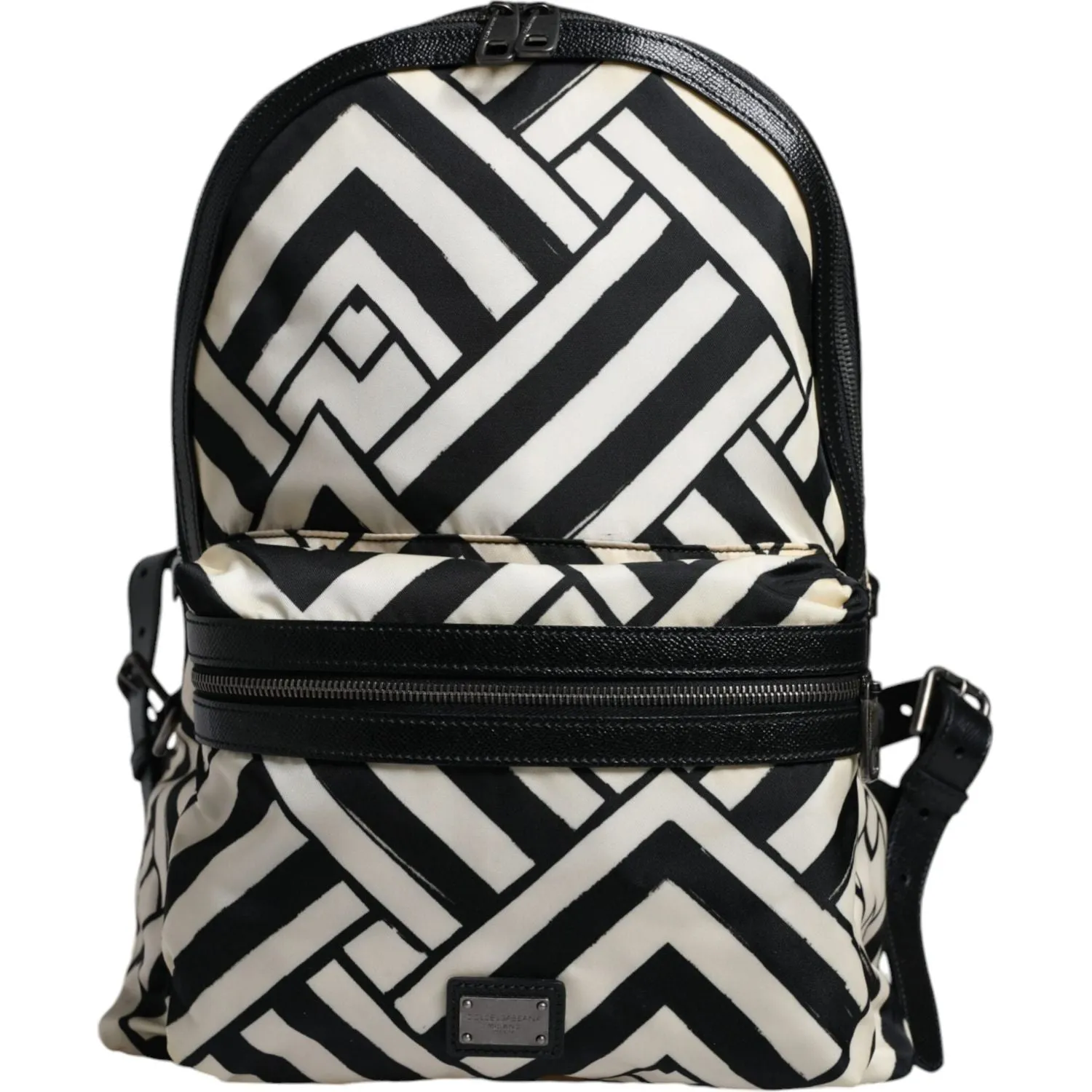 Dolce & Gabbana Black White Nylon Leather Travel Back Pack Bag