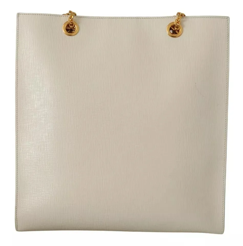 Dolce & Gabbana White Crystal Leopard Head Leather JUNGLE Tote Bag