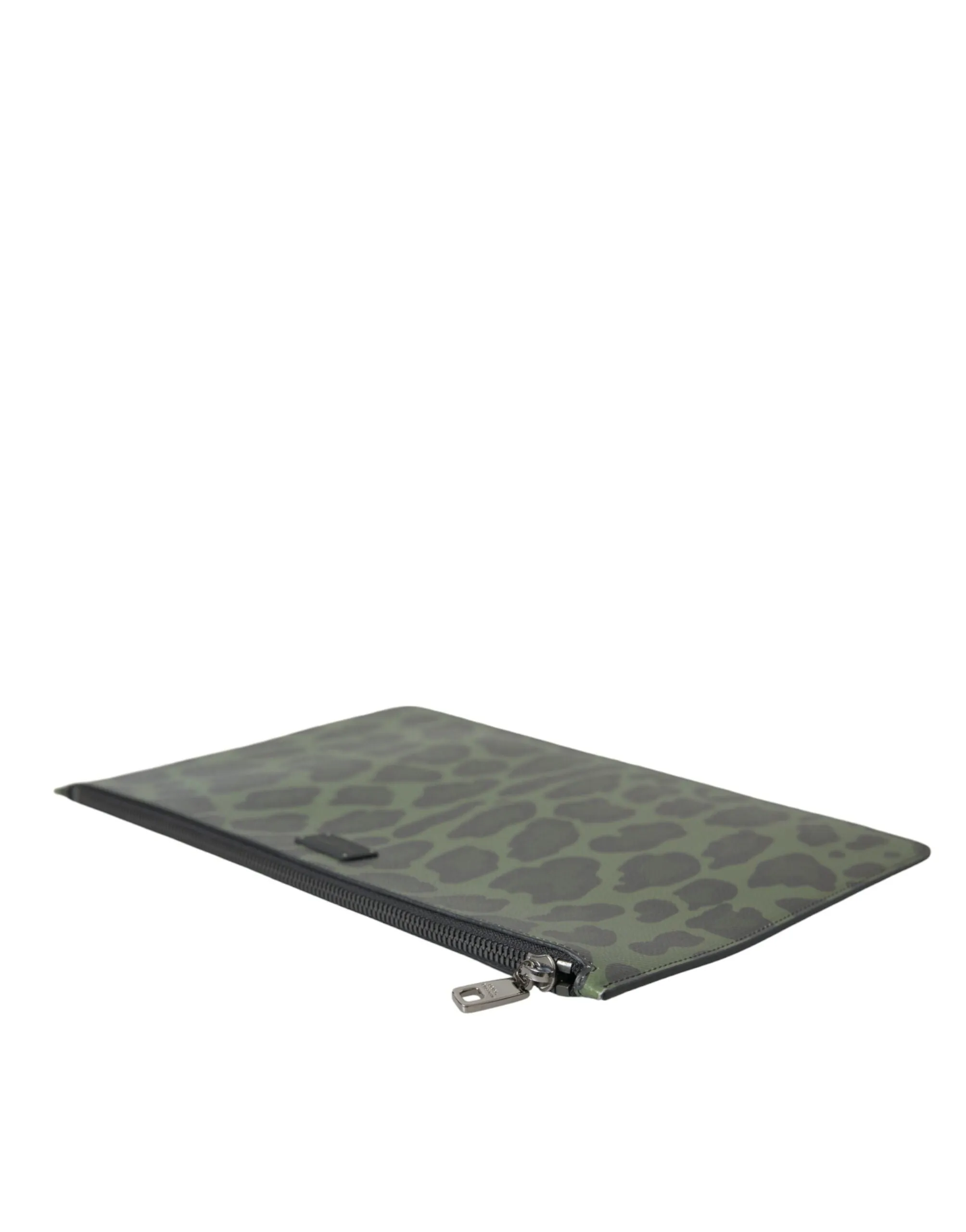 Elegant Green Leopard Print Calf Leather Clutch
