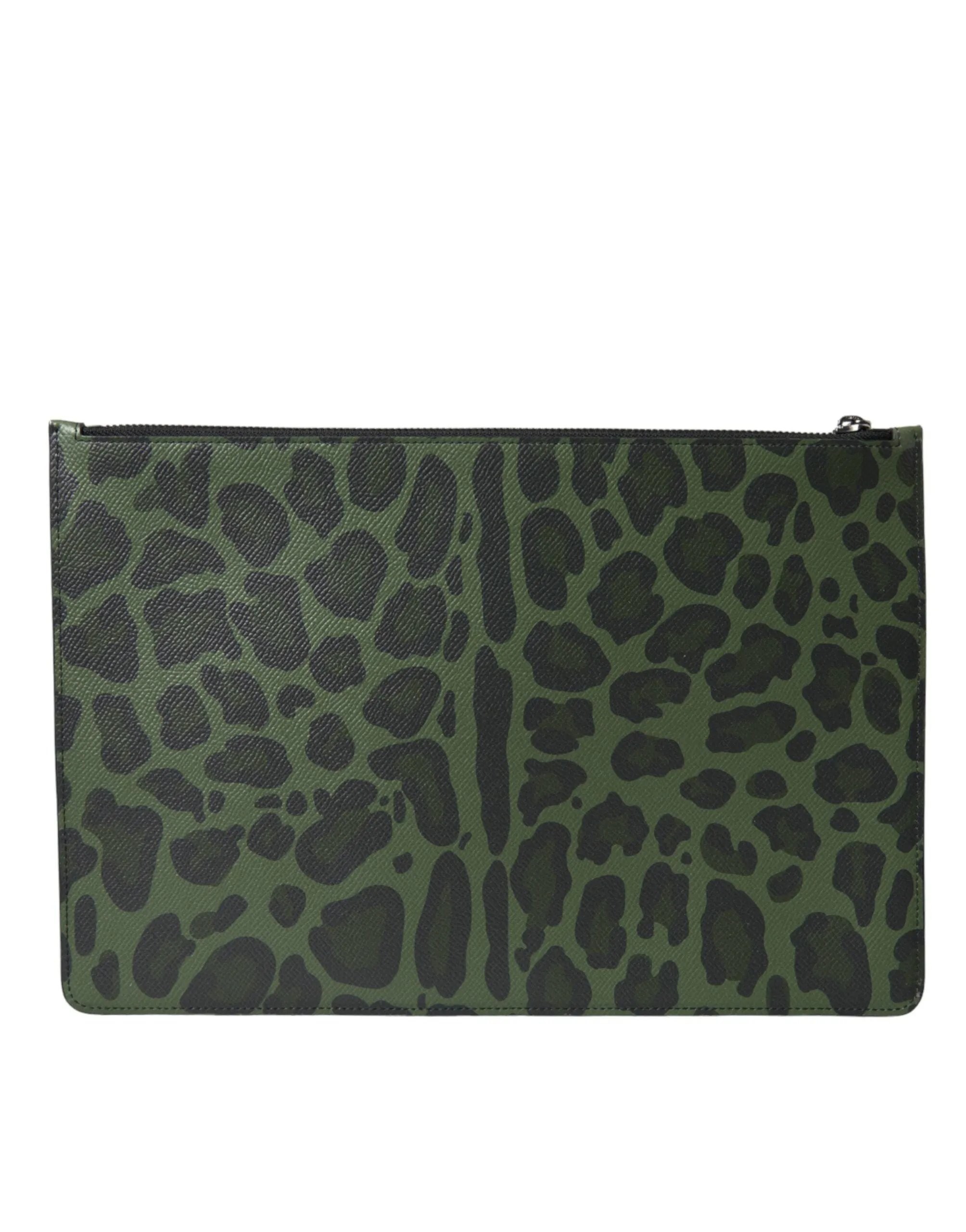 Elegant Green Leopard Print Calf Leather Clutch