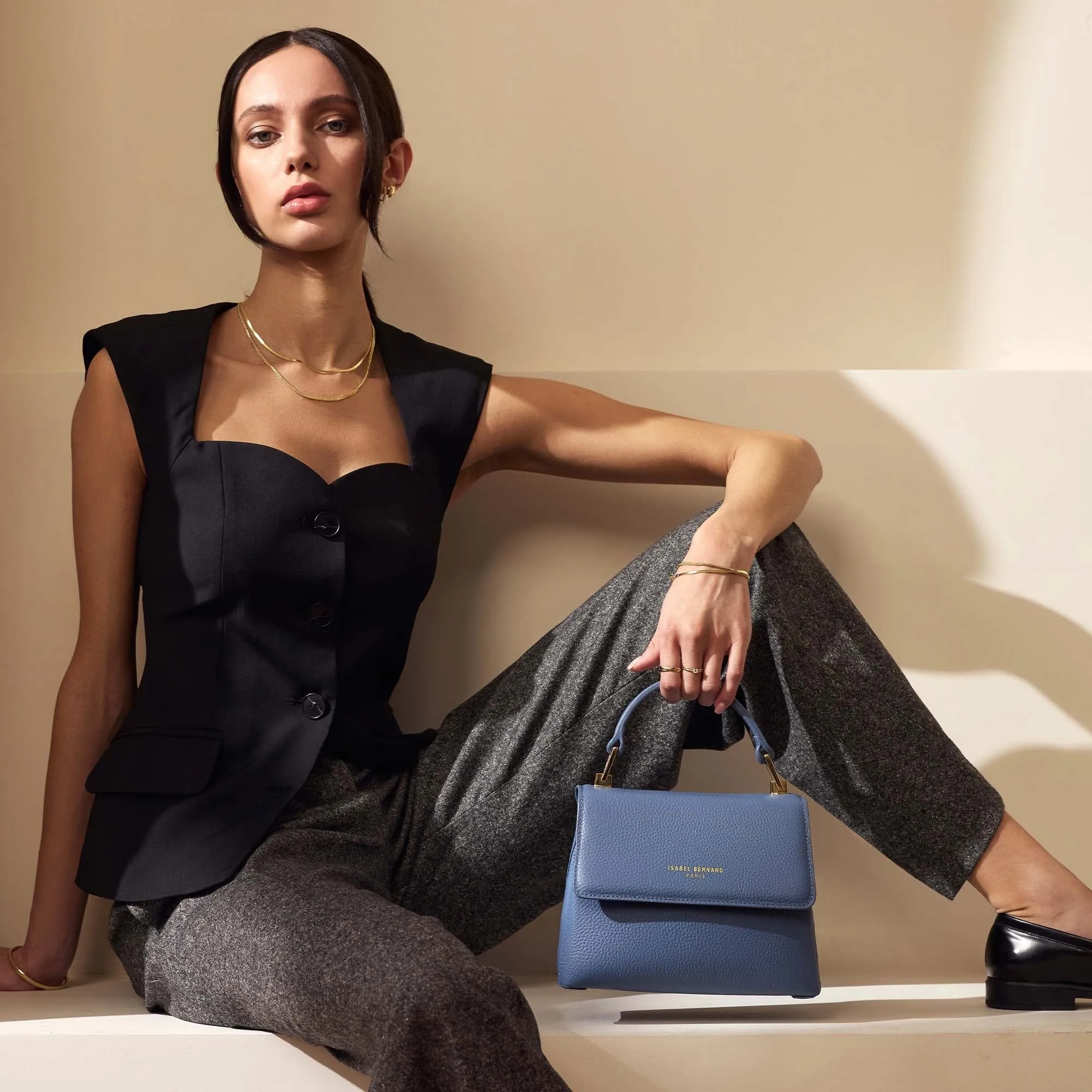 Femme Forte Heline blue calfskin leather handbag