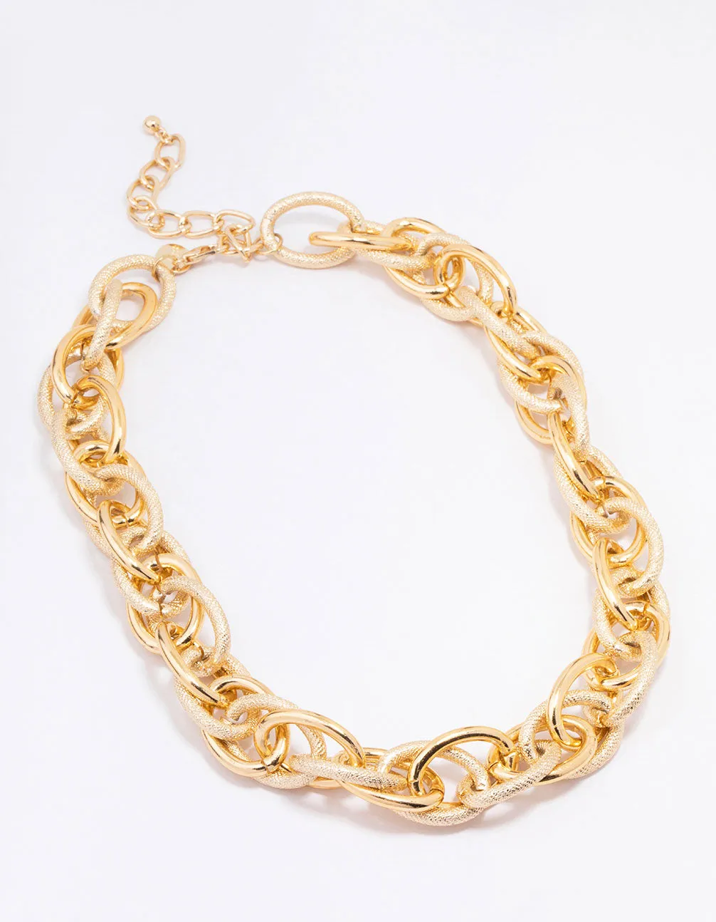 Gold Textured Multi Link Chain Necklace