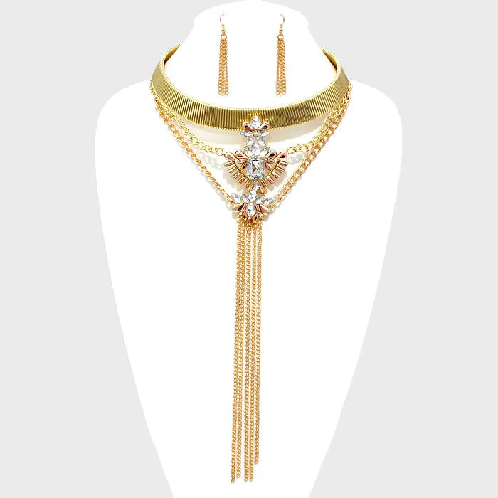 iLLASPARKZ Floral Crystal Statement Omega Necklace