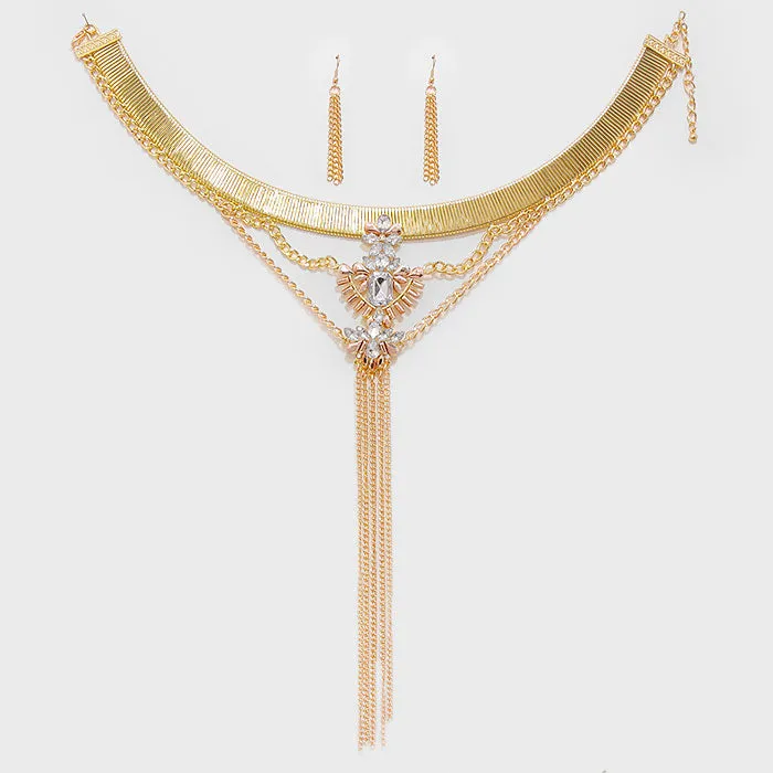 iLLASPARKZ Floral Crystal Statement Omega Necklace