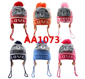Kids Boys Girls Animal Winter Warm Hats Caps Fur Lining W/Earflap AA1073