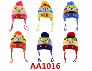 Kids Boys Girls Animal Winter Warm Hats Caps Fur Lining W/Earflap Pom AA1016