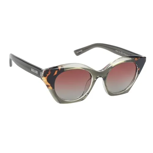 KILLER Women's Sunglass, Cat-Eye Shaped Acetate Frame Polarized Lens Sunglasses Case For Women, Girls, Gradient Lens Sunglasses, Frame Color - Green, Lens - Brown