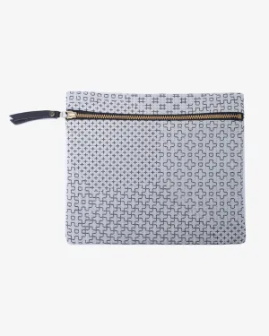 Kiriko Original Flat Zipper Pouch, Medium, White Sashiko