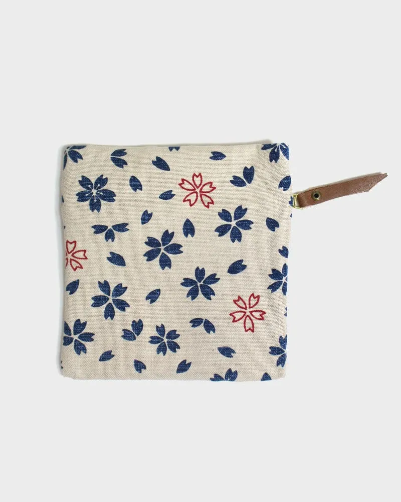 Kiriko Original Flat Zipper Pouch, Small, Cream Sakura