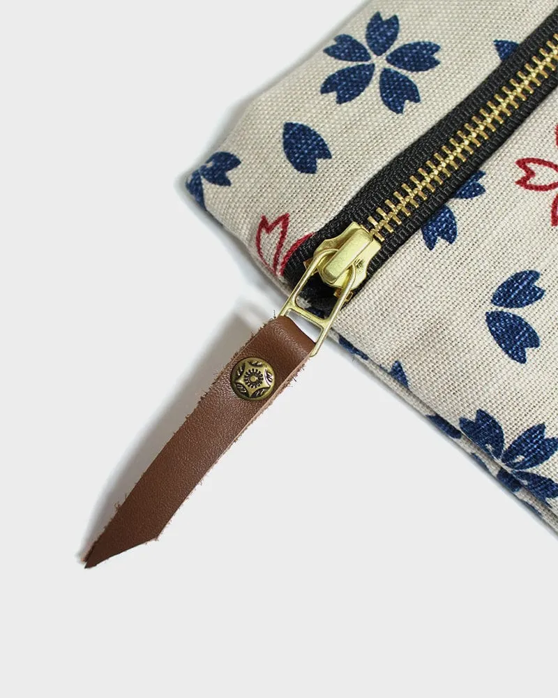 Kiriko Original Flat Zipper Pouch, Small, Cream Sakura