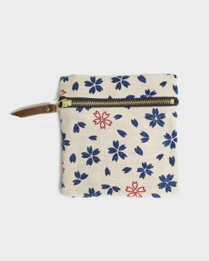 Kiriko Original Flat Zipper Pouch, Small, Cream Sakura
