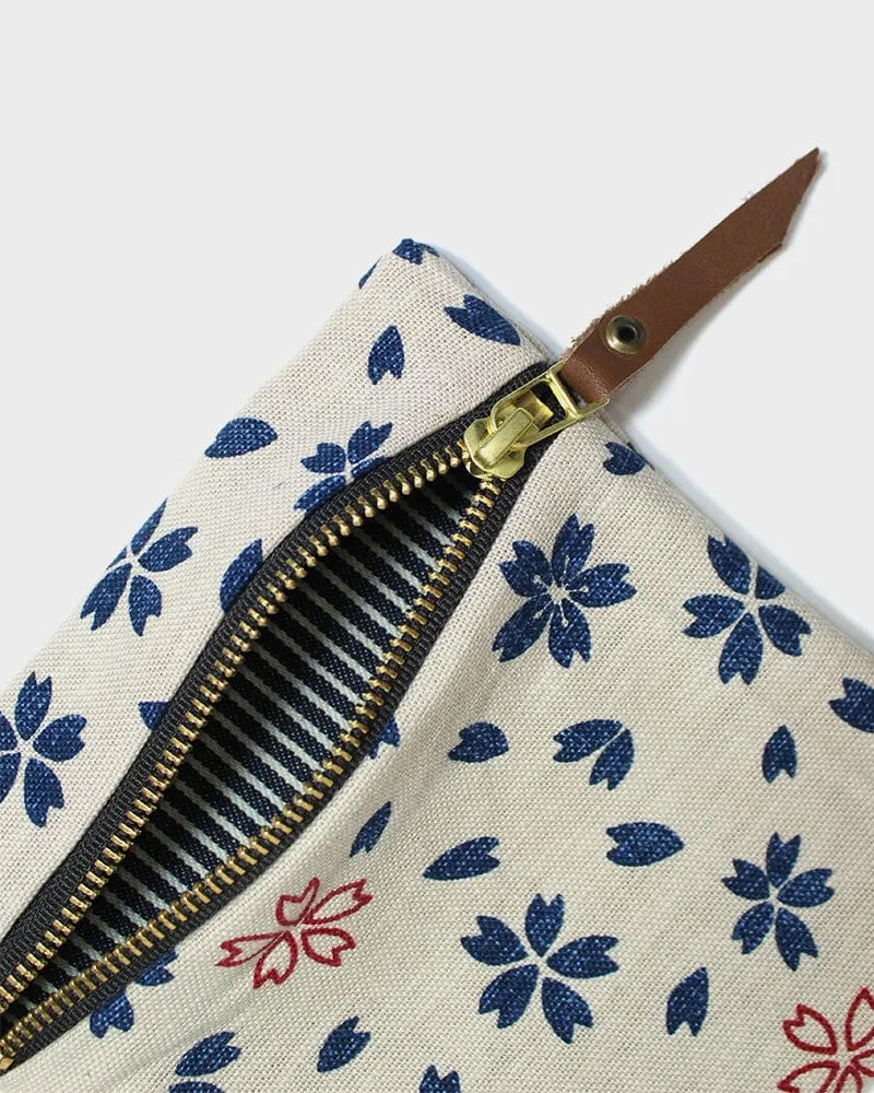 Kiriko Original Flat Zipper Pouch, Small, Cream Sakura