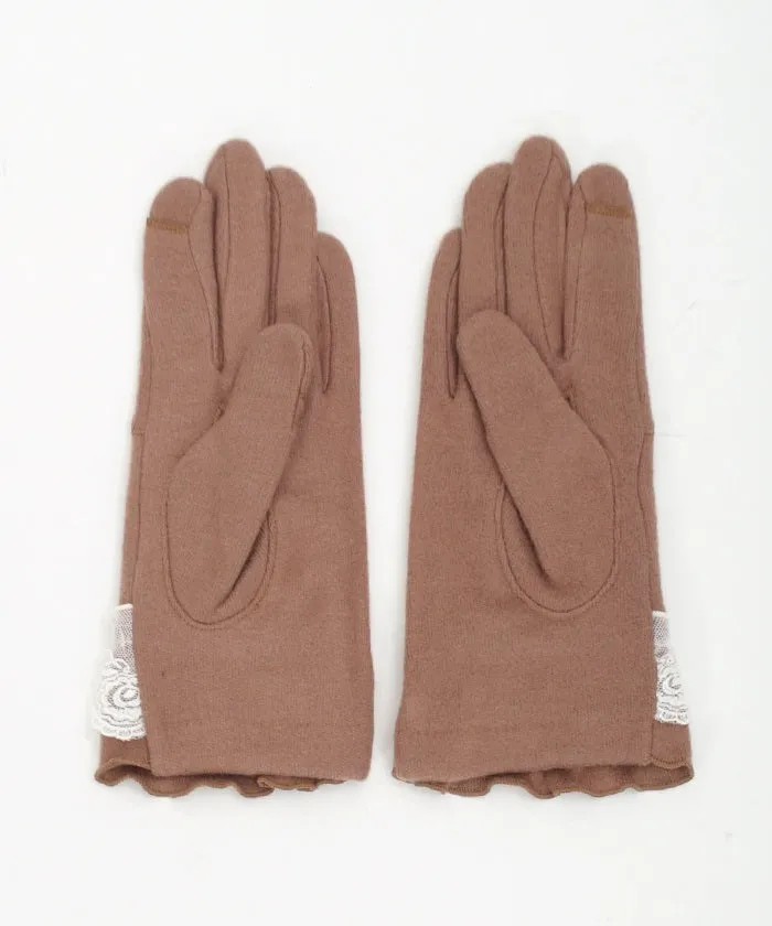 Lace-Up Velour Ribbon Gloves