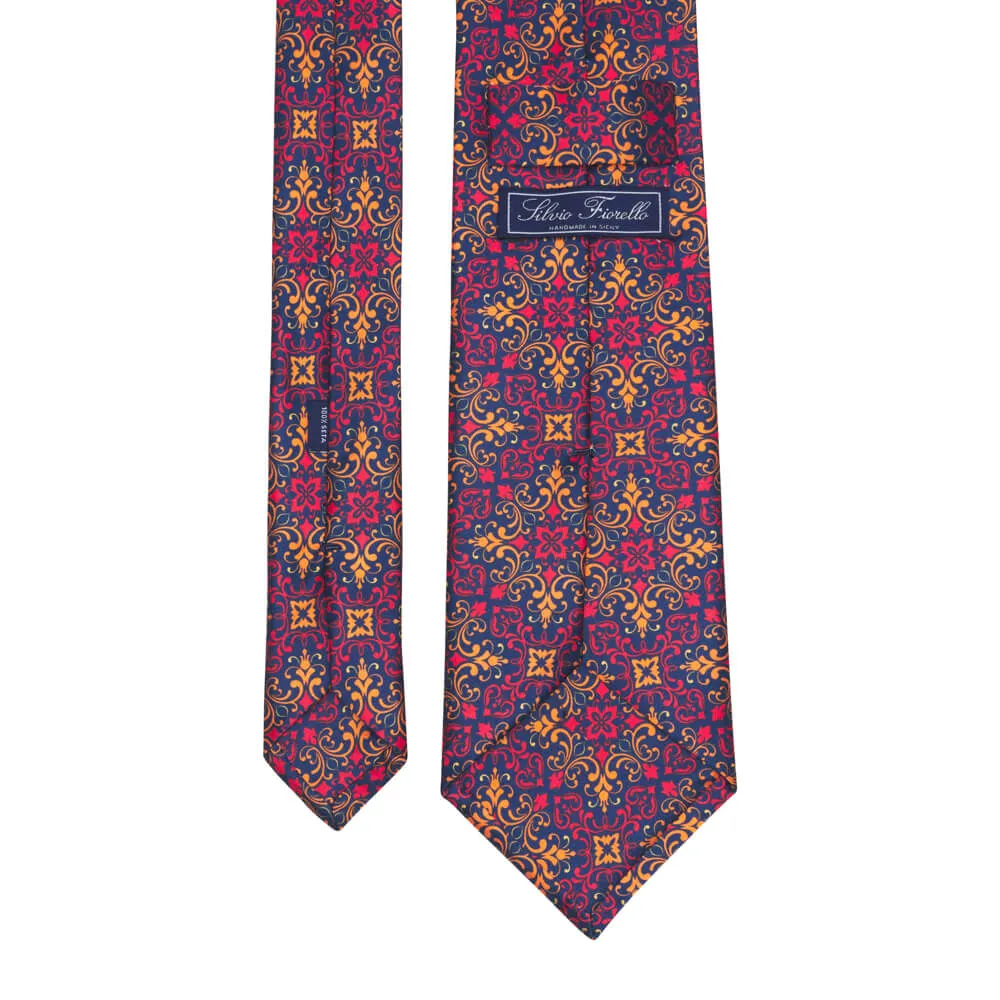 Lorenzo the Magnificent Red Blue and Yellow Duchesse Silk Tie