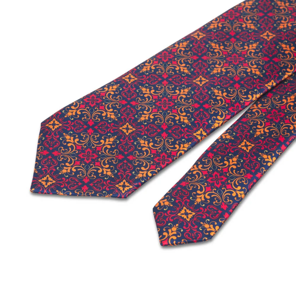 Lorenzo the Magnificent Red Blue and Yellow Duchesse Silk Tie