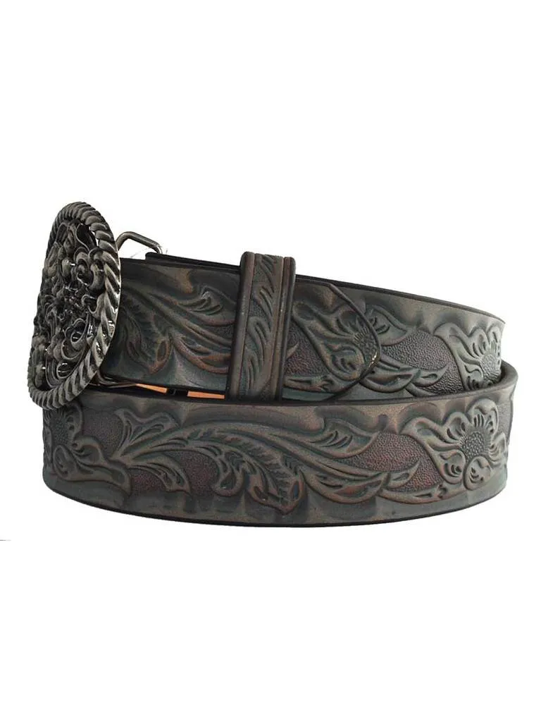 MF Western Ariat Ladies Leather Scrolling Floral Embossed Western Belt Style A1526497