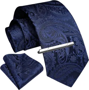 Paisley Tie Handkerchief Clip - B6-NAVY BLUE PAISLEY
