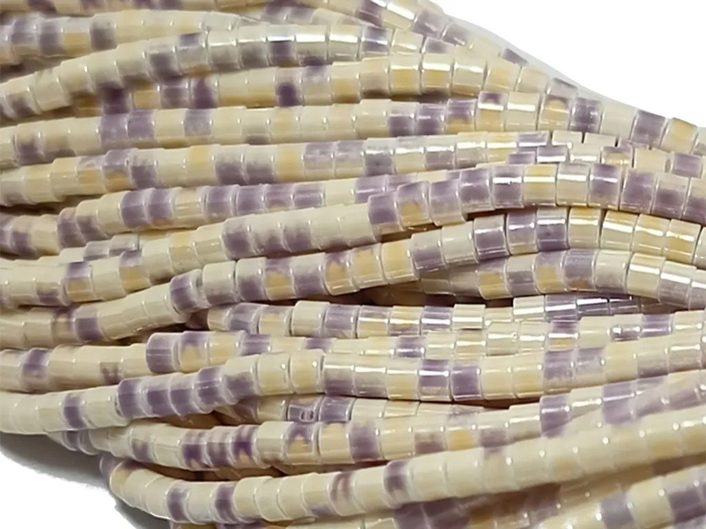Pale Yellow & Purple Dual Tone Glass Bead Strings