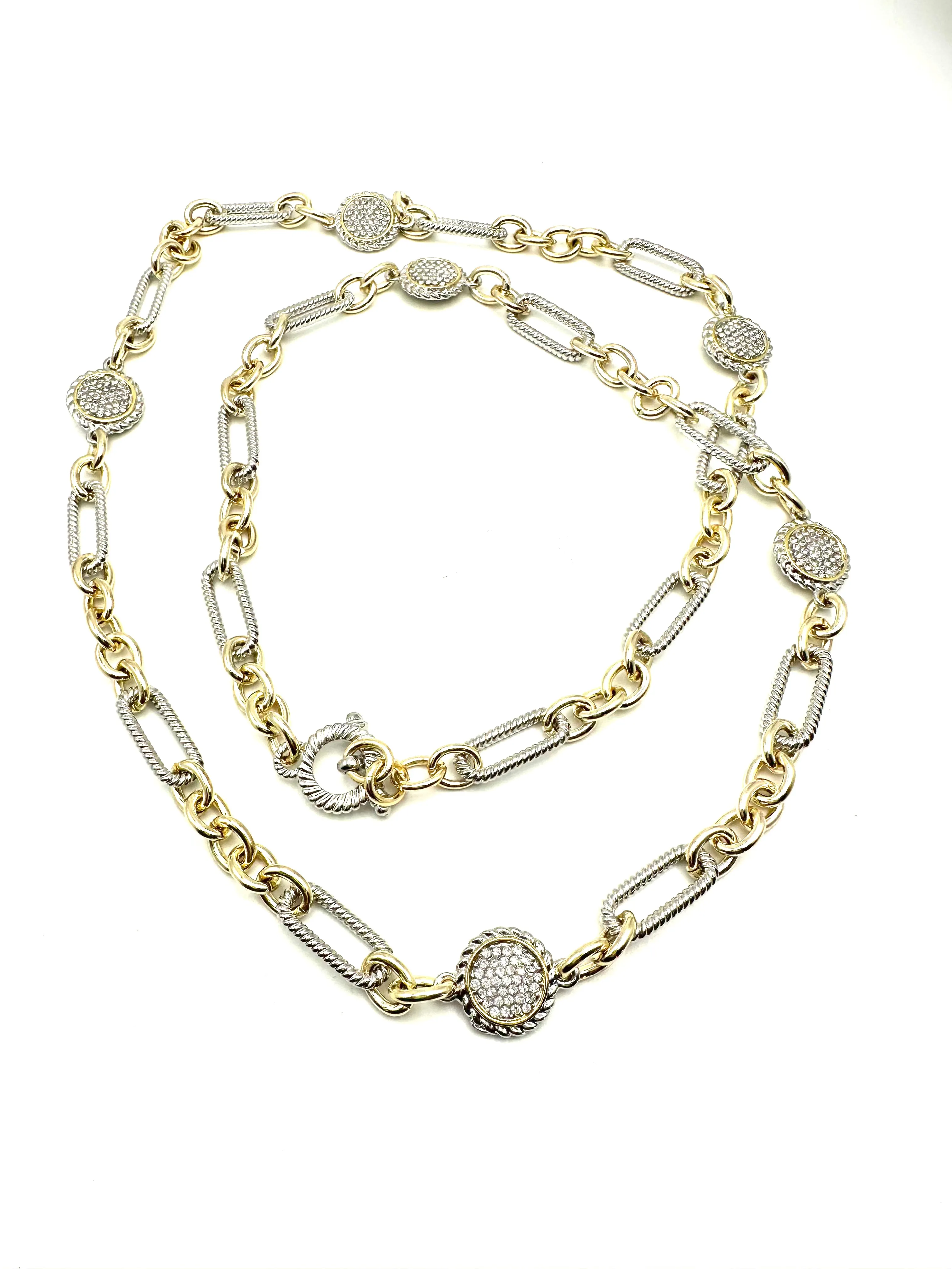 Pave CZ Disc and Links 36" Necklace