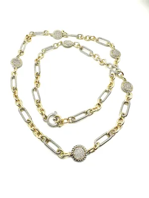 Pave CZ Disc and Links 36" Necklace