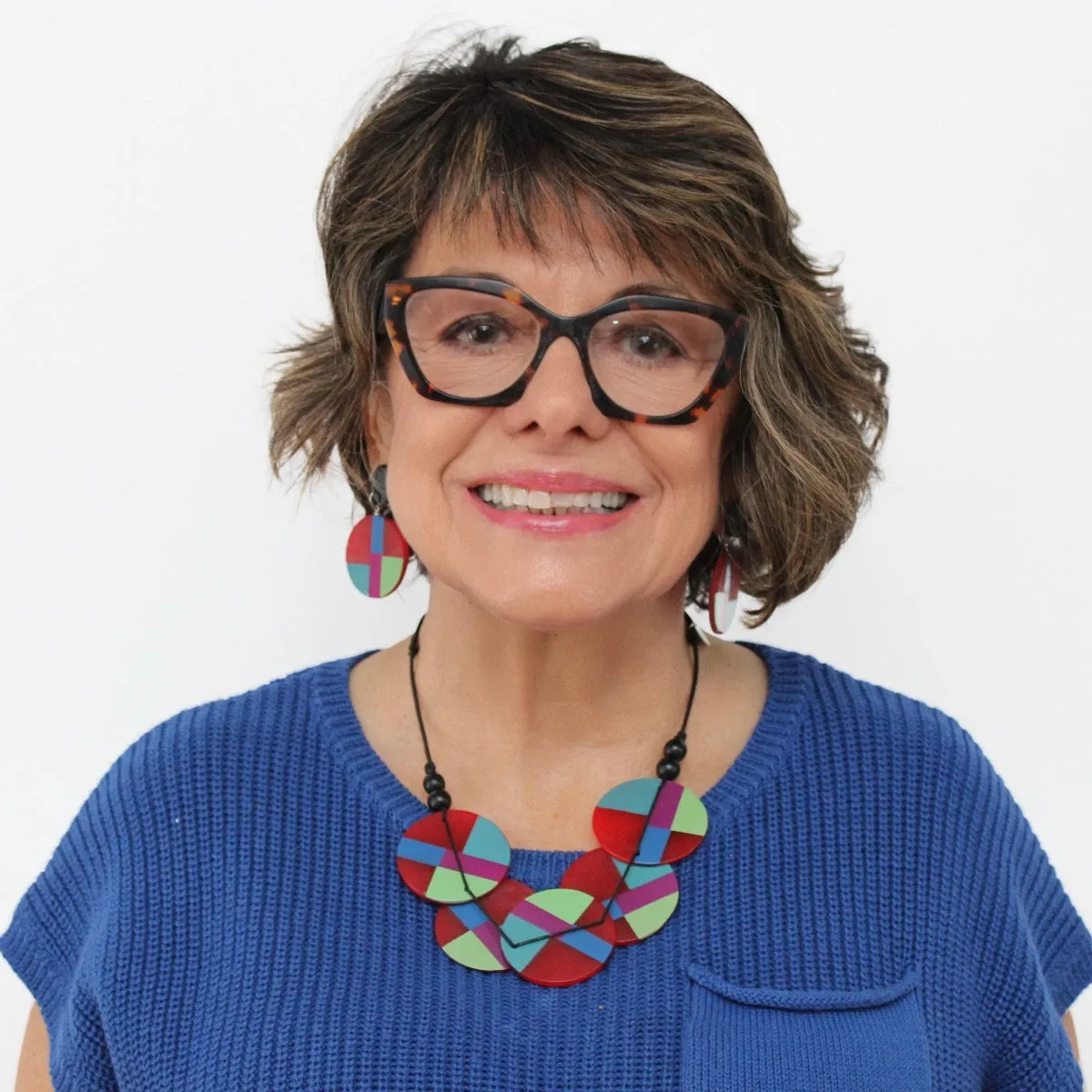 Red Geometric Design Statement Necklace