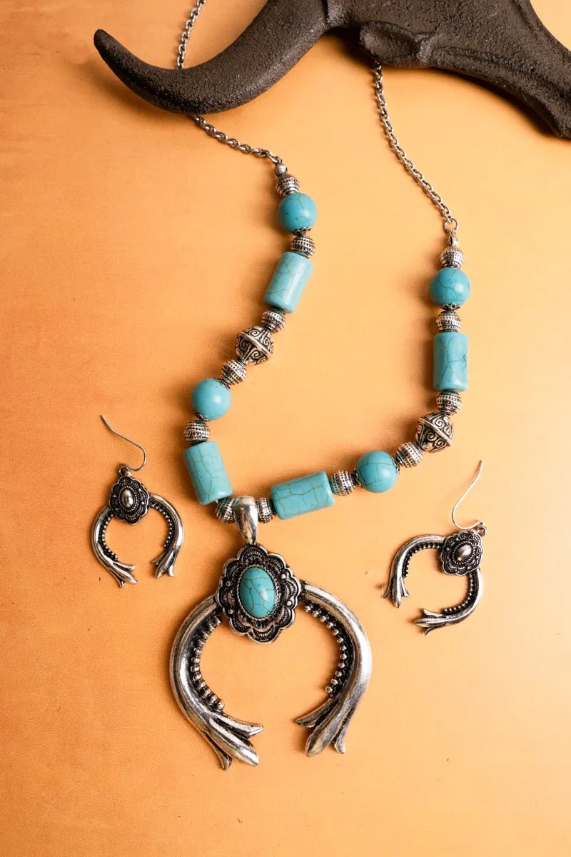 SALE! Turquoise Spanish Valley Naja Beaded Necklace and Earring Set